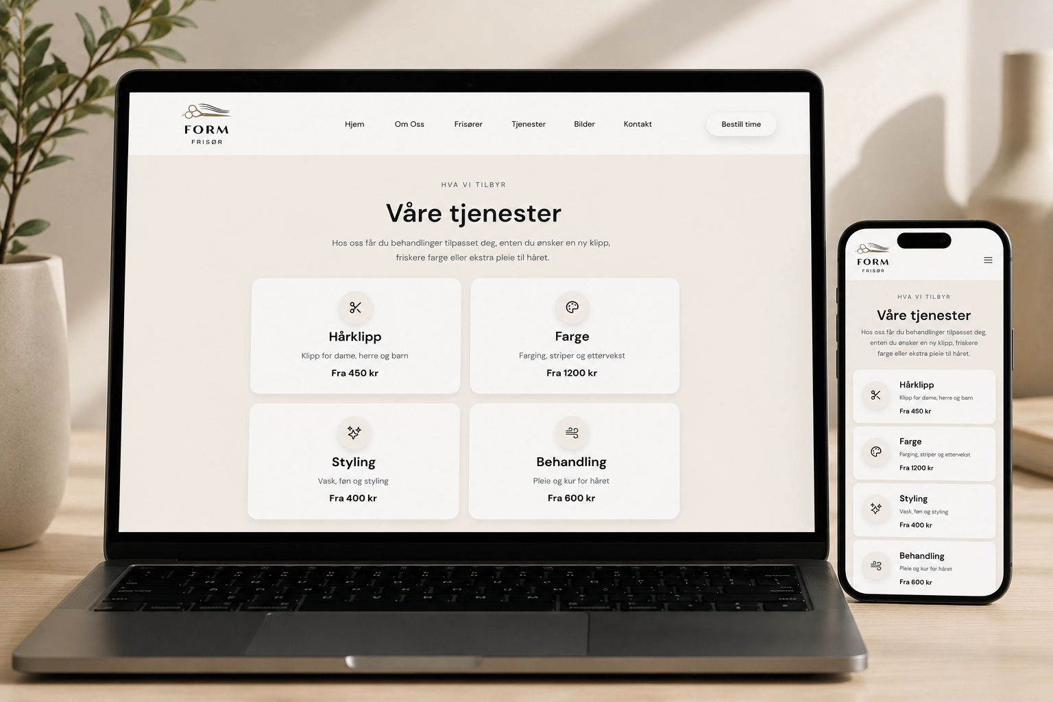 Form Frisør nettsidekonsept mockup