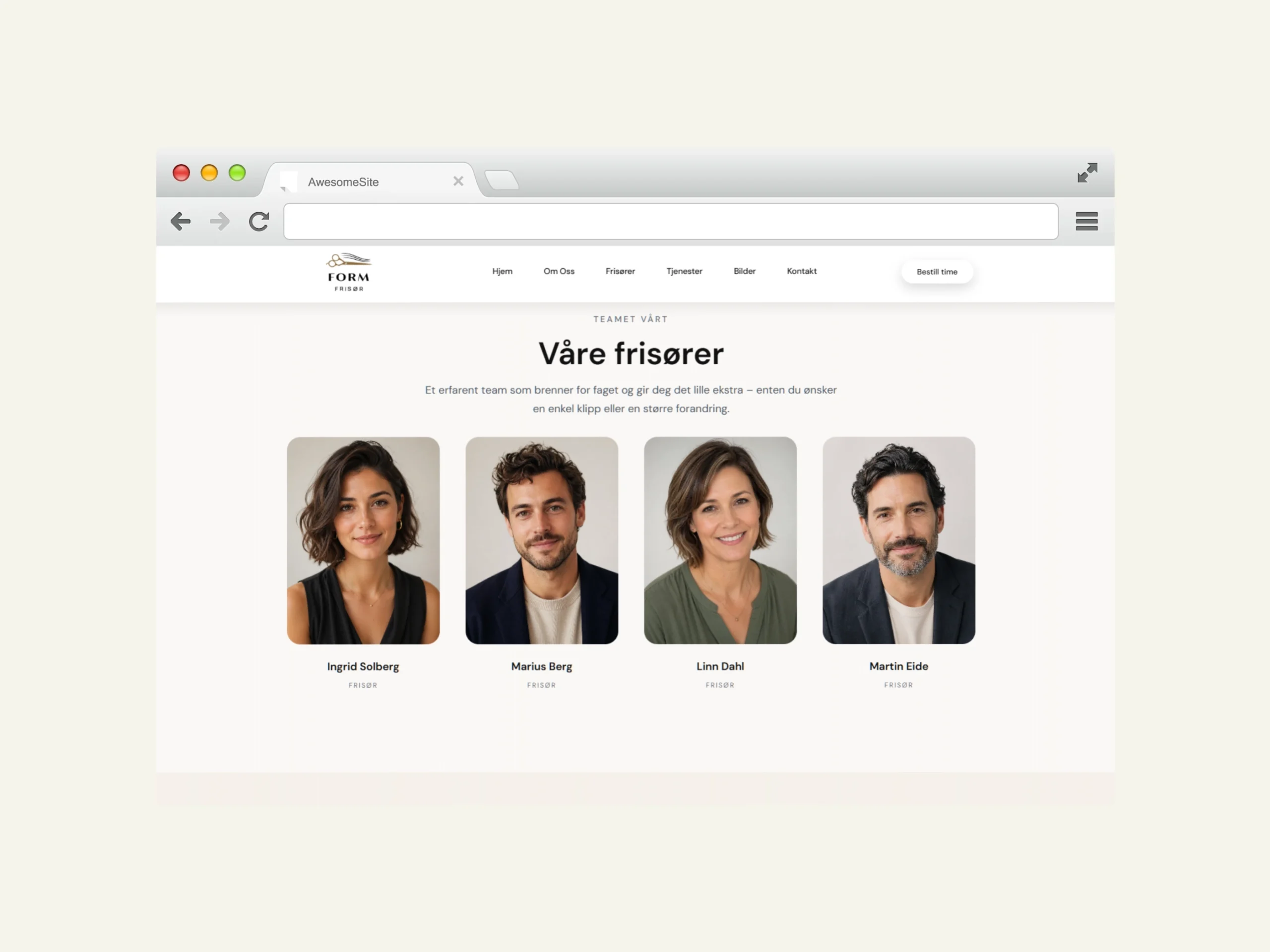 Form Frisør nettsidekonsept mockup